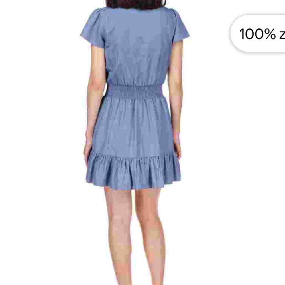MICHAEL MICHAEL KORS Womens Blue Smocked Ruffled Tiered Unlined Pullover Flutter - Picture 2 of 4